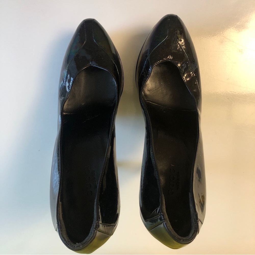 * GUCCI Black Patent Unisex Stiletto Platform Women’s size 38EU Pumps - Picture 8 of 14